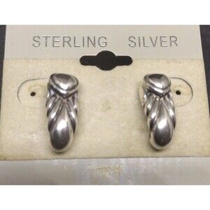 Vintage Sterling Silver Ridged Puffy Dangle Earrings